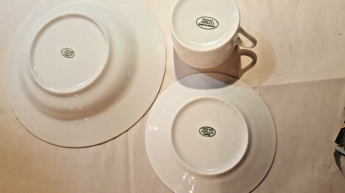 APILCO Tuilleries White Porcelain Cup & Saucer Soup Bowl Set of 3