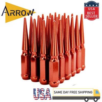 32x 6'' Extra Tall Red M14x1.5 Spike Lug Nuts & Key Fit GMC model