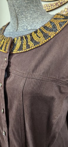 Quacker Factory Plus 1X Women's Brown /Chic Rhinestone/ Embellished Jean Jacket - Picture 3 of 20