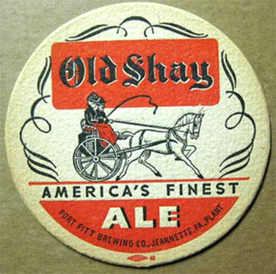 OLD SHAY ALE 1940s Beer COASTER Mat w/ HORSE, Fort Pitt, Jeannette, PENNSYLVANIA