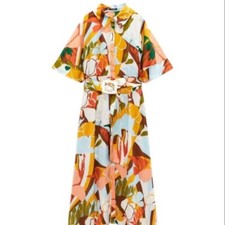 Zara Multicoloured Belted Printed Shirt Dress Size S, Uk8-10