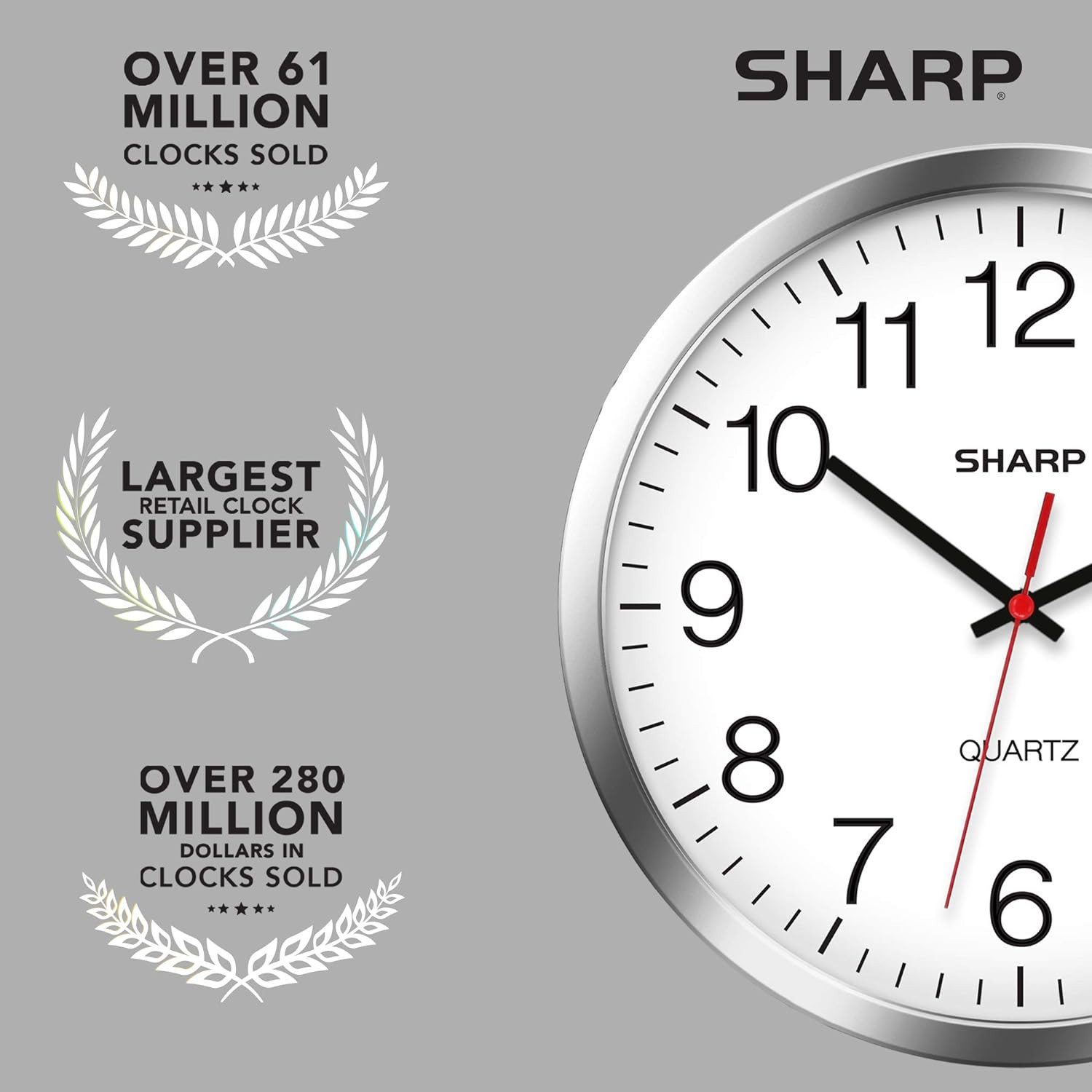 Wall Clock &ndash; Silver/Chrome, Silent Non Ticking 10 Inch Quality Quartz Battery Op