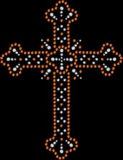 Rhinestone Bling Sparkle Iron On Transfer DIY Orange White Crystal Cross
