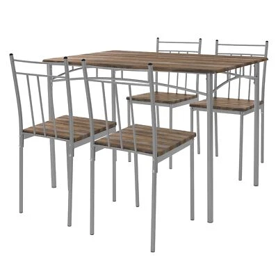 Set table de salle à manger avec 4 chaises 110 cm marron/bois flotté MDF/acier - Photo 1/4