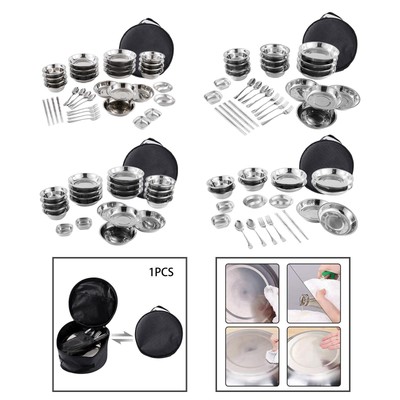 Stainless Steel Plates and Bowls Camping Set Camping Cutlery Set Dinnerware