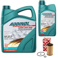 MotoröL Set Addinol 5W-40 Super Light 6 Liter + ÖLfilter FüR Mercedes E-Klasse