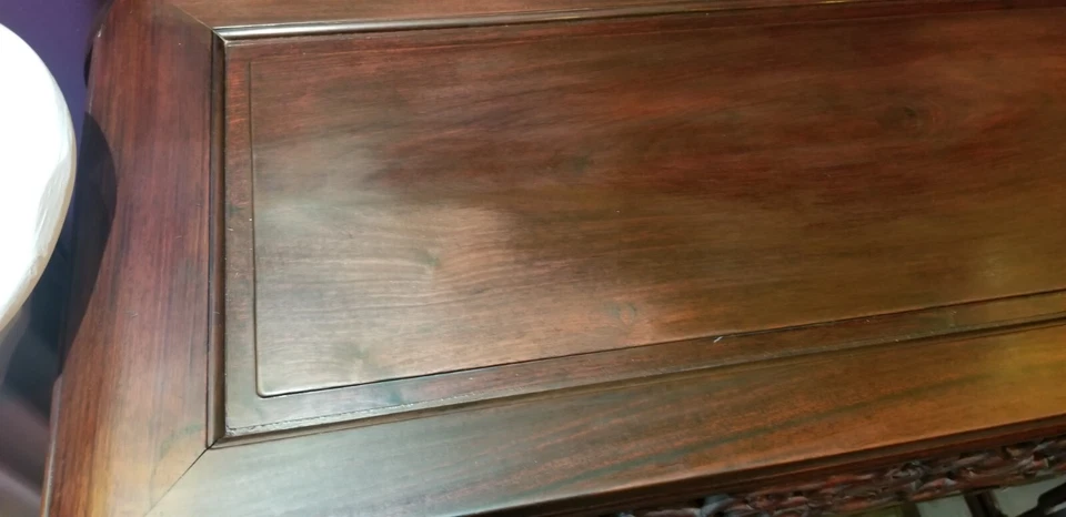 Antique Hand Carved Chinese Rosewood Altar Table w/ Dragon Motif 46"x34"x16" - Image 3 of 4