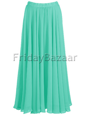 Turquoise | Chiffon 2 Layer Reversible Long Skirt Full Circle S~3XL | 25 Color
