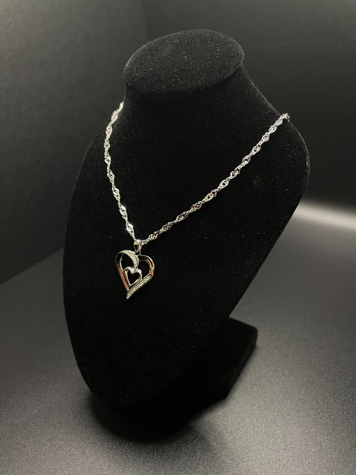 White Gold Finish Created Diamond Heart Cut Necklace - Elegant & Sparkling Jewel