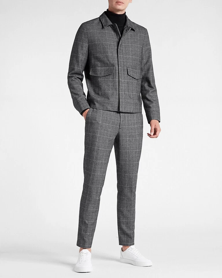 NEW EXPRESS $228 CHARCOAL PLAID WOOL BLEND JACKET SZ XL EXTRA LARGE - Image 4 of 4