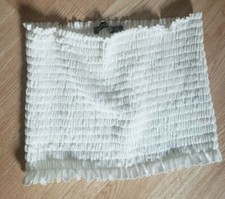 Women size Small US6 smocked white shirred ruffle bandeau tube top