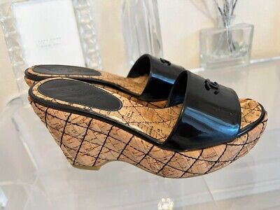CHANEL COCO MARK Wedge cork Sandals Mules Pumps Shoes Women CHANEL COCO MARK Wedge cork Sandals Mules Pumps Shoes Women