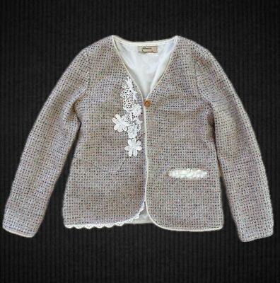 Mori Kei Women's Ruffle Lace Thin Knit Blazer Floral Embroidered Boho Otome Kei