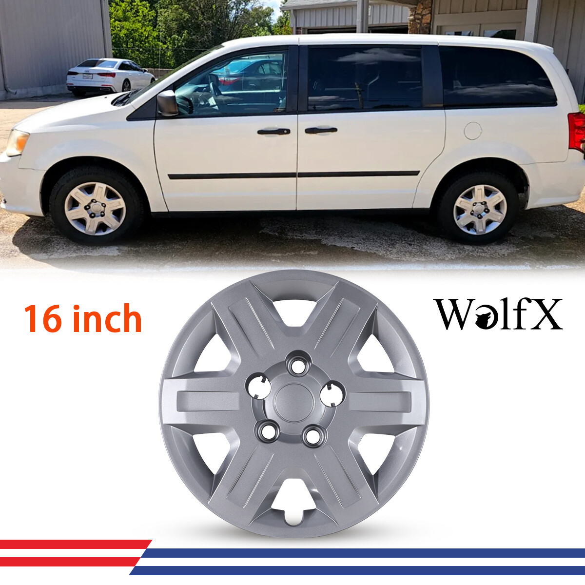 1PCS 16 Inch Silver Hubcap Replacement Bolt-On For 2008-2016 Dodge Grand Caravan