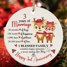 Happy 3rd Anniversary Ornament Deer Couple Love 3 Year Marriage Christmas Gift