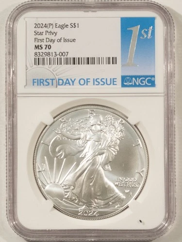 2024(P) 1 OZ AMERICAN SILVER EAGLE .999 STAR PRIVY NGC MS-70 FIRST DAY OF ISSUE