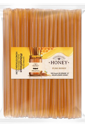 Honeystixusa Wildflower Pure Honey Sticks Pack of 100 for Tea, Coffee