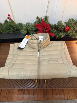 Timberland NWT Men's Puffer Vest Quilted Full Zip Insulated Lightweight Tan Sz:S