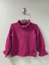 JANIE AND JACK Girl  s Sz 2T Vibrant Pink Magenta Boucle Ruffle Collar Sweater