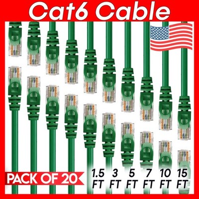 20 x Cat 6 Patch Cord Green Cat6 Cable Ethernet RJ45 Connectors Internet Wire