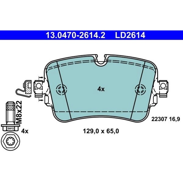 ATE 13.0470-2614.2 Bremsbelagsatz FüR Audi VW Q7 A8 D5 A6 C8 A7 Q8 Touareg 4MB-image