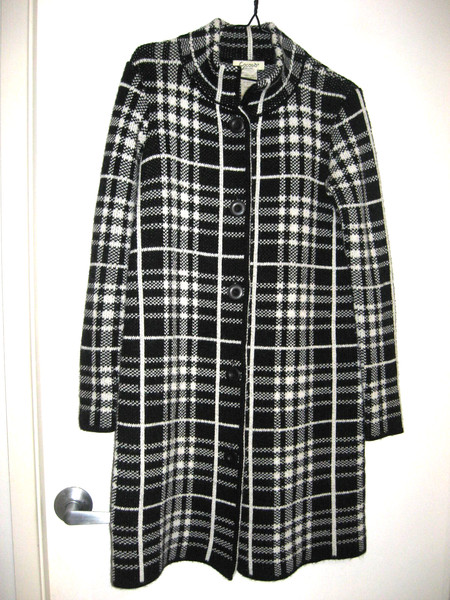 COCOGIO (made in Italy) BLACK+WHITE WOOL BLEND BUTTON UP KNIT COATIGAN SIZE S