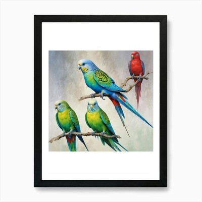 Papageien auf einem Ast Kunstdruck gerahmt Wandbild Poster Leinwanddruck Bild