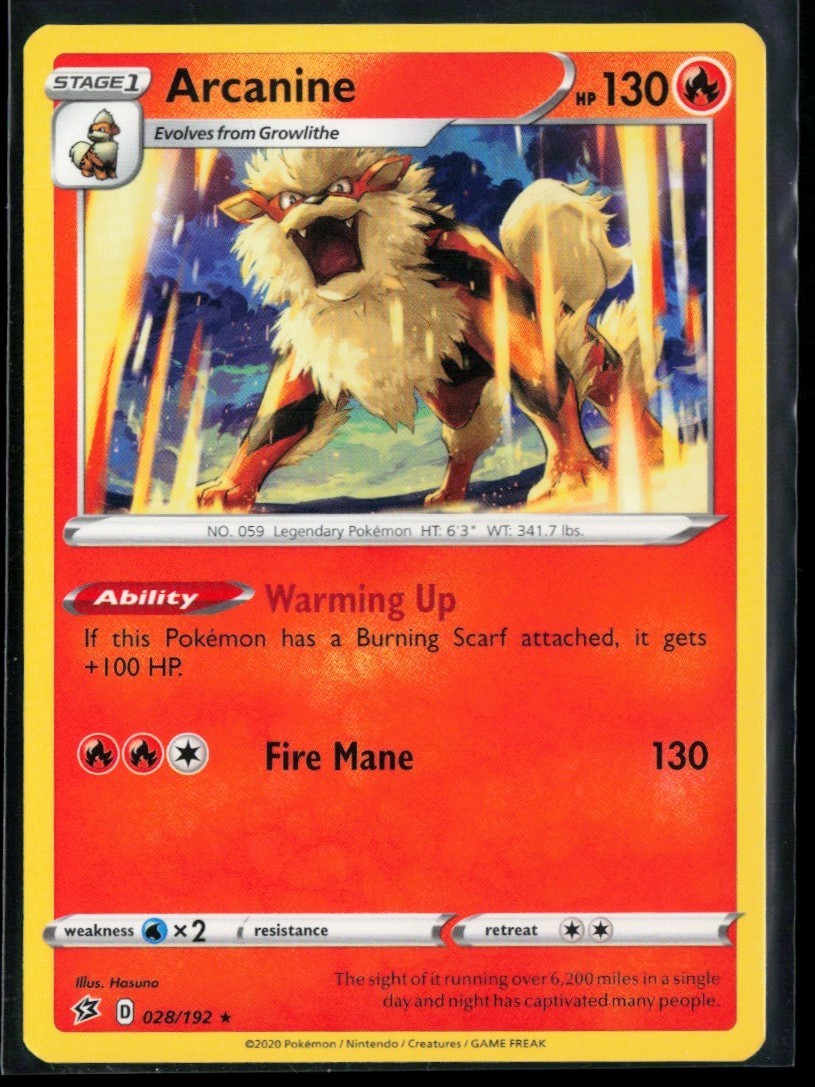 2020 Sword & Shield - Rebel Clash Arcanine #28 Non Holo Rare Pokemon Card