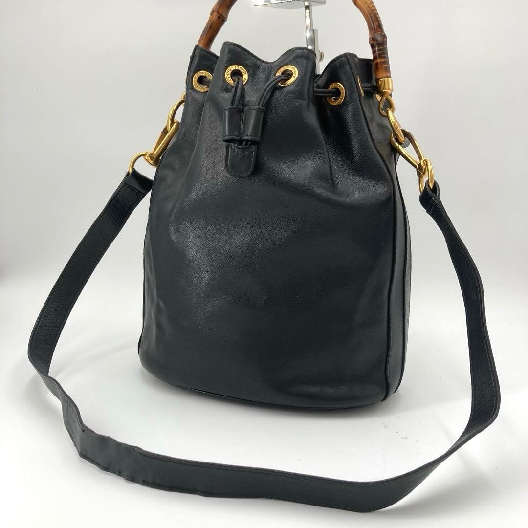 GUCCI Bamboo 2Way Leather Shoulder Bag Black Authentic Crossbody Handbag thumbnail 8