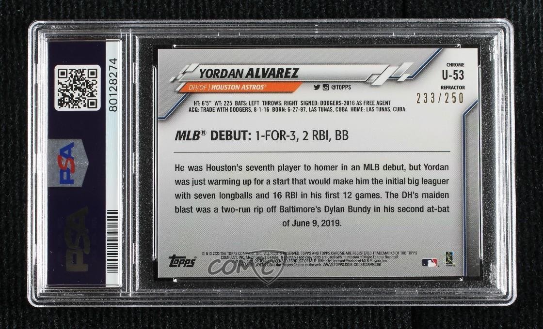 2020 Topps Chrome Update Refractor 233/250 Yordan Alvarez PSA 10 Rookie RC view 2