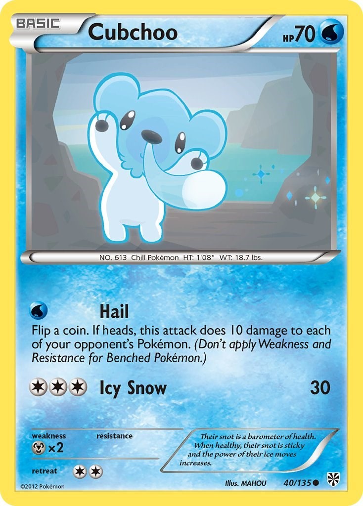 Cubchoo (40/135) Common NM PLS Plasma Storm Pokemon TCG