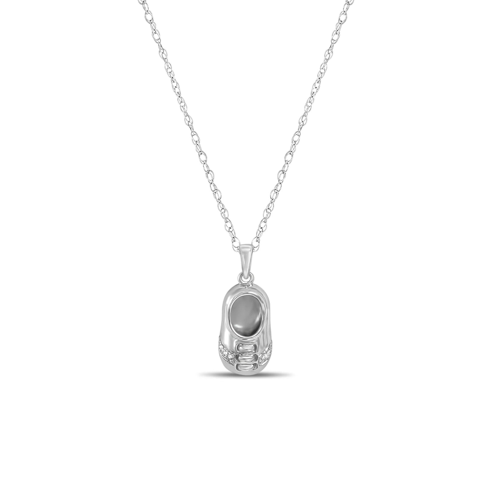 Baby Shoe Necklace with diamonds  14k White Gold