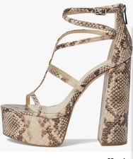 Jessica Simpson Women&rsquo;s Leather Snake Print Platform Heel Sandals 8.5M Natural