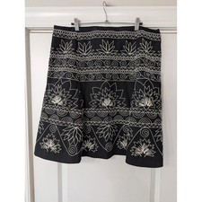 Talbots Womens 18 Black White Embroidered Floral Cotton A-Line Skirt Knee Length