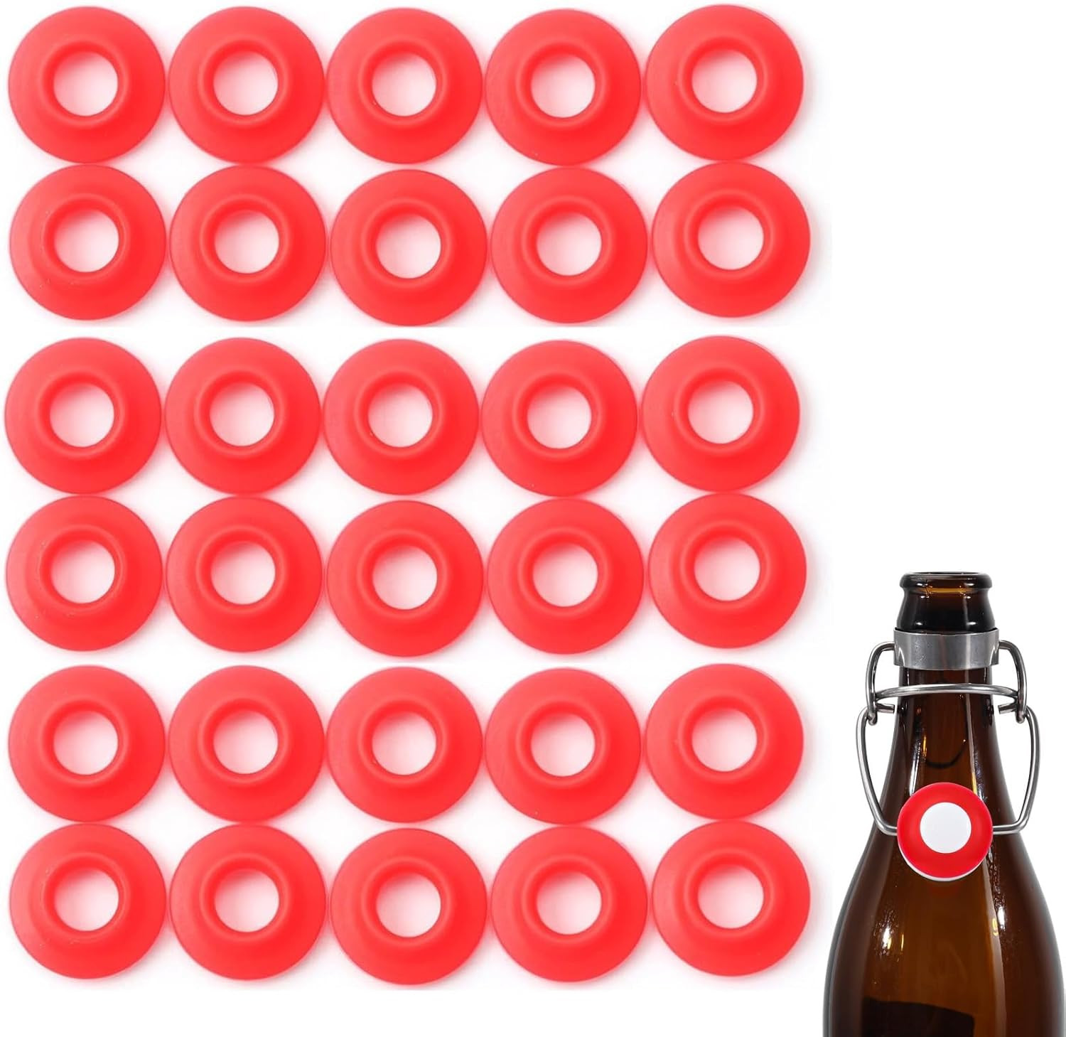 30PCS Silicone Gasket for EZ Cap Red Washers Swing Flip Top Bottle Cap Gasket Ho
