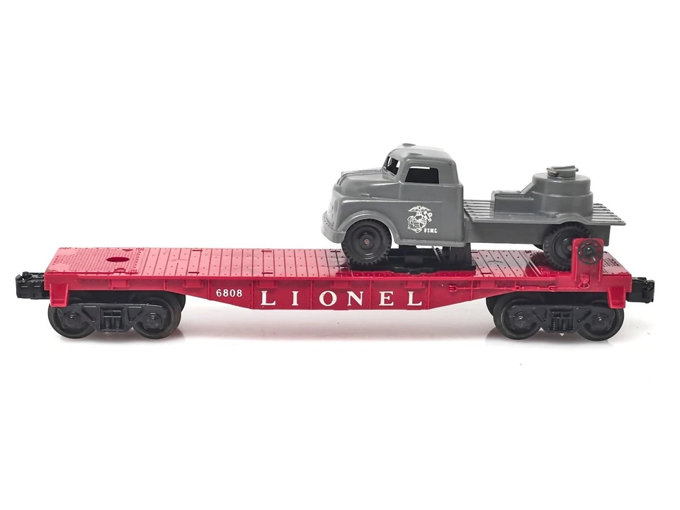 LIONEL O Gauge #6808 Vehicle Transport Flat Car w/ One USMC Military Vehicle - Image 2 of 4