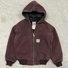 Kids Carhartt Hooded Full Zip Canvas Jacket Y06BRG Rare Youth Small