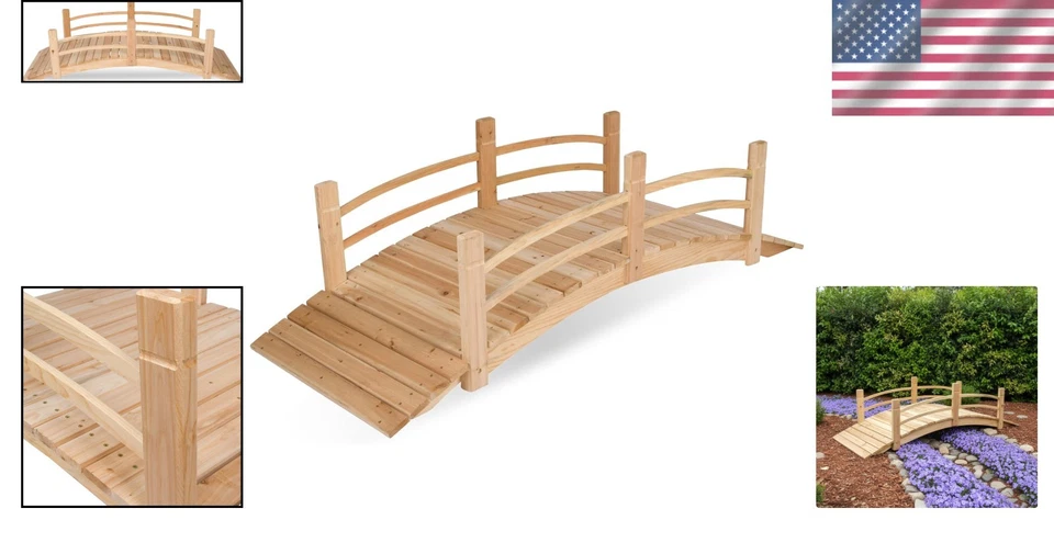 Puente de jardín de madera de cedro de 6 pies - Acabado natural Foto 2 de 4