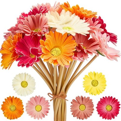 WILLBOND 18 Pieces Artificial Gerbera Daisies Flowers Fake Daisy Faux Boho Da...