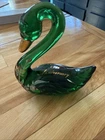 Fenton 35th Anniversary Emerald Green Hand Painted Blown Art Glass Swan Signed