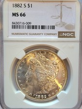 1882-S NGC MS-66 bright satiny Gem w/hint rim toning Morgan Silver Dollar #349