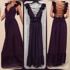 LULUS Soiree Celebration Purple Ruffled Lace Up Maxi Dress Size MEDIUM**NEW**