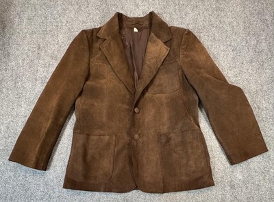 Blazer Mens XL Brown Suede Sport Coat Jacket Patch Pockets Lined Casual Fall