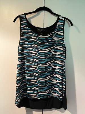 August Silk Blue and White Sleeveless Tank Top