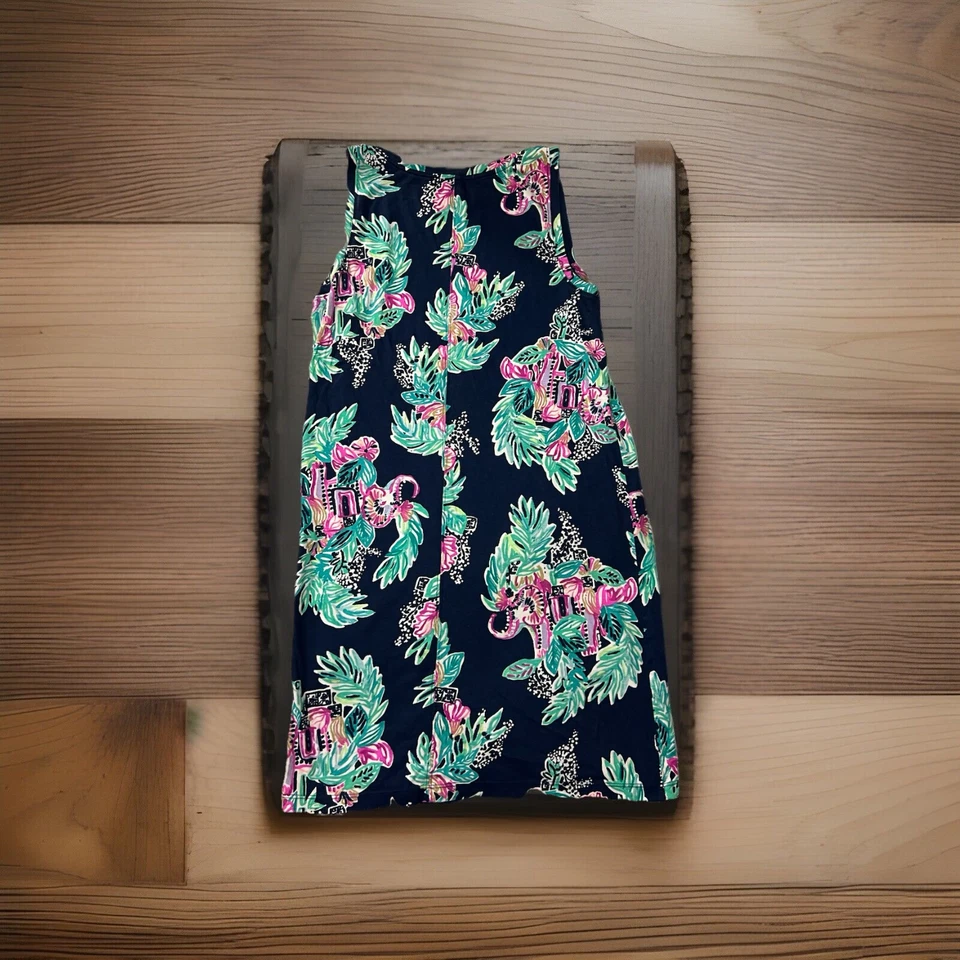 Lilly Pulitzer Dress Small Navy Blue Raylee Tank Inky Peanut Gallery Elephant - Image 3 of 4