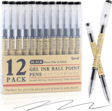 Japanese Style Black Gel Ink Pens, 0.35mm Extra Fine Point, No Smudge Quick Dryi