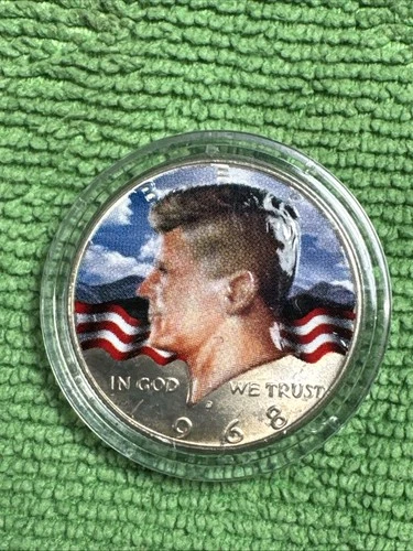 1968-D UNC Kennedy SILVER Half Dollar Colorized Kennedy & American Flag