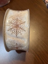 5 yds Member's Mark Sams Christmas Gold Snowflakes Wired Edge Ribbon 2.5 Wide