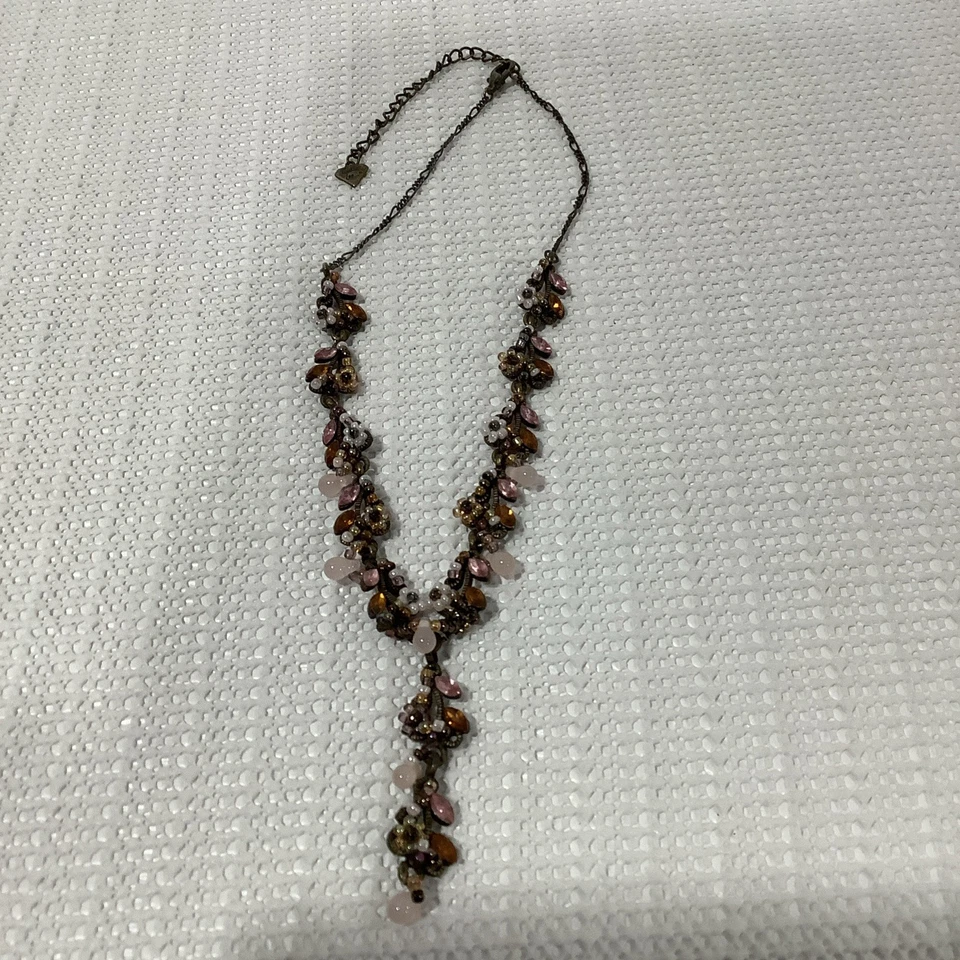 "Collar colgante vintage Cookie Lee rosa con cuentas ojo de gato rosa estrás 24""" Foto 3 de 4