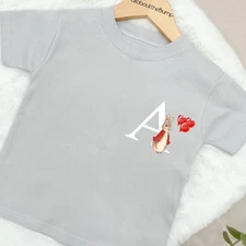 Valentines Rabbit Initial T-shirt | Peach Blue Brown Grey